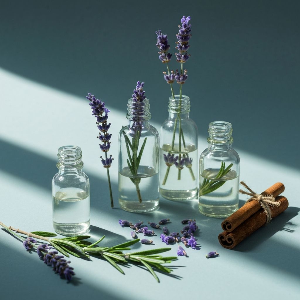 Botol minyak esensial dan bahan-bahan alami